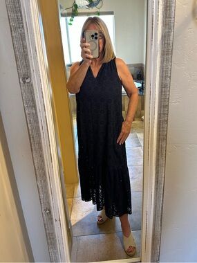 Sussan Navy Sleeveless Eyelet Maxi Dress